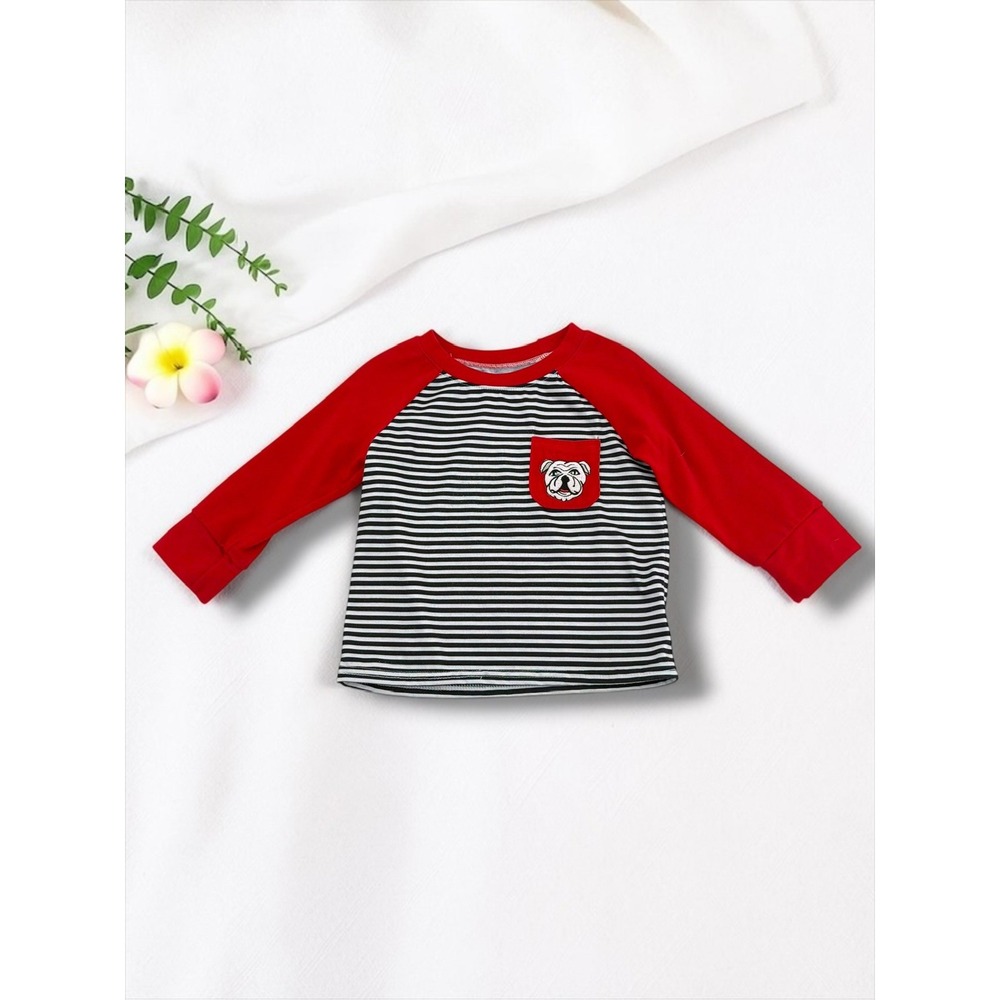 Unbranded Bulldog Patch Striped Raglan Long Sleeve Tee Kids Size 12-18M